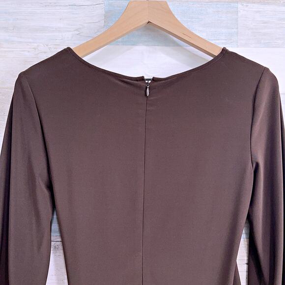 Adrianna Papell Jersey Wrap Dress Brown 3/4 Sleeve V Neck Stretch Womens 6 - Picture 4 of 7